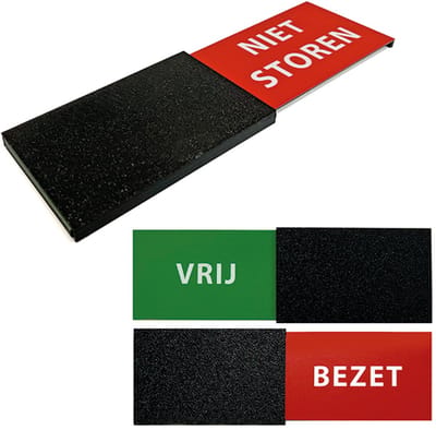 Vrij / Bezet Schuifbordje – 50x170 mm – Deurbordje – Modern & stijlvol design – 3D-geprint van duurzaam plastic – Zwart
