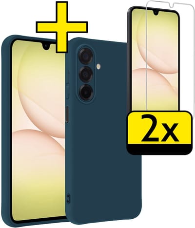 Hoesje - Met 2x Screenprotector - Geschikt voor Samsung Galaxy A17 - Sterk & Shockproof - Back Cover - Siliconen Case - Telefoon Hoes - Telefoonhoesjes - Donkerblauw