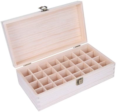Dailygoods- Opbergdoos voor Etherische Olie - Houten Opbergdoos voor 32 Flessen - Opbergdoos Aromatherapie - Duurzaam Ontwerp - Perfect voor Reizen en Uitstallen - Opbergbox