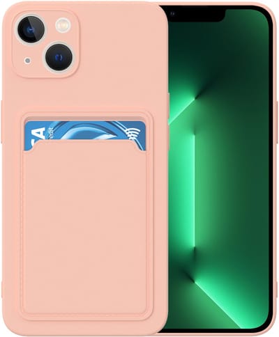 Silicone hoesje met pasjeshouder Geschikt voor iPhone 13 - Telefoonhoesje - TPU - Lichtroze
