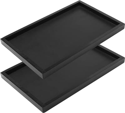 Famanu – Set van 2 rechthoekige houten dienbladen - zwart - multifunctioneel voor thee - drankjes of snacks - 32 x 20 x 2 cm