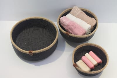 OZ Home - 3-delige Mandenset - Donkerblauw/Beige - Duurzaam & Functioneel - Voor Compacte Opslag en Decoratie