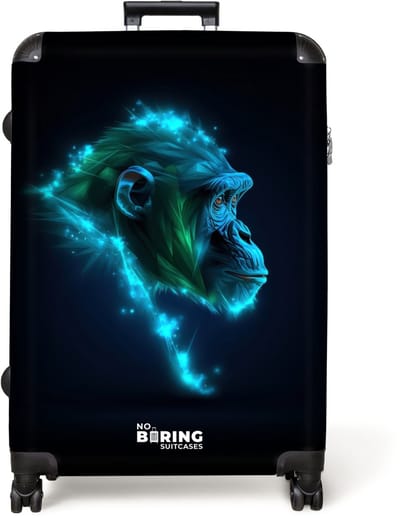 NoBoringSuitcases.com® - Koffer groot - Reiskoffer lichtgewicht - Neon silhouet van een chimpansee - Rolkoffer met 4 wielen - Grote trolley XL - 98 liter bagage