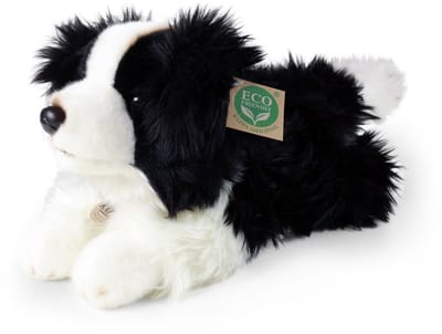 Rappa ECO knuffel hond Border Collie 30 cm - realistische knuffel van recyclede PET flessen - zwart, wit