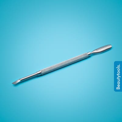 BeautyTools Bokkepootje - Voor het Wegschrapen van Kalk en Achteruit Duwen van Nagelriemen - Dubbelzijdig - Ronde Handgreep - INOX (13.5 cm) (NP-0294)