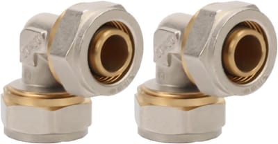 Set van 2 90° schroefbochten voor 16 x 12 mm buis, schroefverbinding voor aluminium en meerlaagse composietpijp, DVGW UBA goedgekeurd, ventilatie en afvoerverbinding