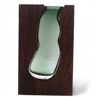 Grote glazen vaas / terarium in donker tunghout - 18x5x32cm