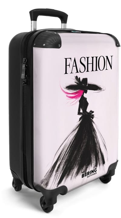 NoBoringSuitcases.com® - Handbagage koffer lichtgewicht - Reiskoffer trolley - Fashion - Roze met zwarte silhouet - Vakantie rolkoffer met wieltjes - Carryon suitcase - Flightcase - Cabin koffertje - Past binnen 55x40x20 en 55x35x25