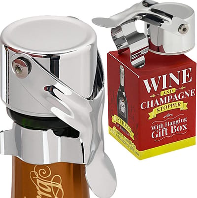 Champagne Stopper - Mousserende Wijnstop - Bubbels Bewaren - Gepatenteerd Zegel - 4.45 x 4.45 x 6.35 cm - Chroom