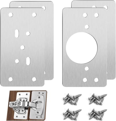 Set van 4 RVS Scharnierreparatieplaten met 24 Schroeven voor Keukenmeubels, Kastdeuren en Laden, Duurzame Hinge Fixing Beugels voor Meubels en Kasten