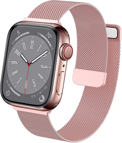 Bandje geschikt voor Apple Watch 45 mm / 44 mm Series 8 / SE 2022 - Roségoud Milanese Band