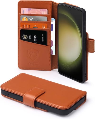 MobyDefend Hoesje - Geschikt voor Samsung Galaxy S23 Ultra - Luxe Leren Wallet Bookcase - Lichtbruin