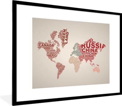 Poster in lijst - Fotolijst 80x60 cm - Posters - Wereldkaart - Landen - Regenboog - Posterlijst zwart - Decoratie - Wanddecoratie woonkamer - Muurdecoratie slaapkamer