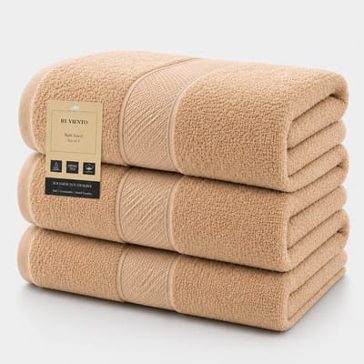 By Viento Luxe Handdoeken XL – Set van 3 – 70×130 cm – Beige – Hotelkwaliteit – 100% Katoen – 600 g/m²
