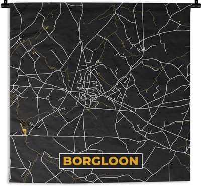 Wandkleed - Wanddoek - Kaart - Borgloon - Goud - Stadskaart - Plattegrond - 180x180 cm - Wandtapijt