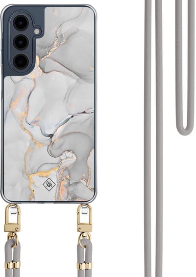 Casimoda® hoesje met grijs koord - Geschikt voor Samsung A16 - Marmer Grijs - Afneembaar koord - TPU/polycarbonaat - Grijs