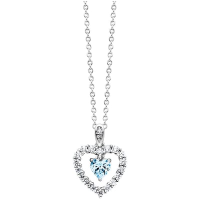 Julie Julsen Anhänger mit Kette 925 Silber rhodiniert Herz Zirkonia weiß blau