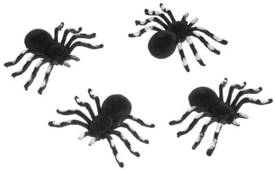 Chaks nep spinnen 10 cm - zwart/zilver - 4x stuks - velvet/fluweel - Horror/griezel thema decoratie