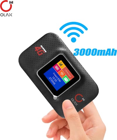 Olax MIFI Router - Draagbare Mobiele Wifi HotSpot met Kleurenscherm - Portable MiFi Router - Werkt met Simkaart - tot 10 Apparaten - 3000mAh - 9.9x5.9x1.6 cm - Zwart