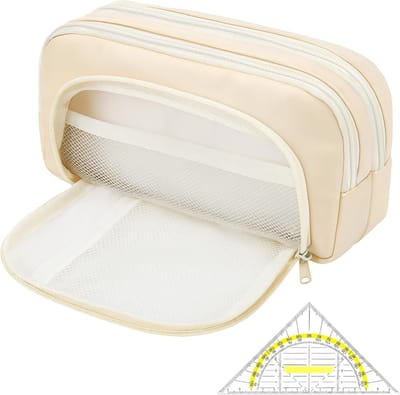 SnelShoppen - Grote Pennenhouder met 3 Compartimenten - Geo Triangle XXL Volume Oxford Stof (21 x 7 cm) voor School, Studie, Kantoor - Professionele O