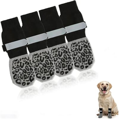 Non-slip honden sokken, dubbelzijdige katoenen sokken voor katten, verstelbare tape, maat M, geluidloos voor bescherming van dierenpootjes, 2 paar