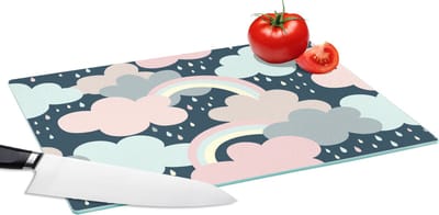 Glazen Snijplank - 39x28 - Regenboog - Wolk - Regen - Kinderen - Patronen - Snijplanken Glas