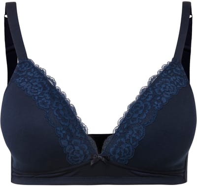 Ulla Popken - Dames - BH zonder beugel foam-cups sierranden - Nachtblauw - Maat 90B