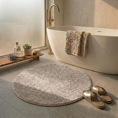 FLOORDIREKT Sky Badmat - Ronde Baddeken - Dichte, Pluizige Feel-Good Factor voor je huis - Antislip & Wasbare - Getest op Schadelijke Stoffen - Diameter : 95 cm - Ivoor