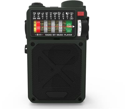 RE40 Kortegolfradio, FM-AM-SW-ontvanger, 4000mAh retro-radio op batterijen, BT-luidspreker, crankradio, met witte ruis, SOS, ondersteuning voor USB en micro SD-kaart