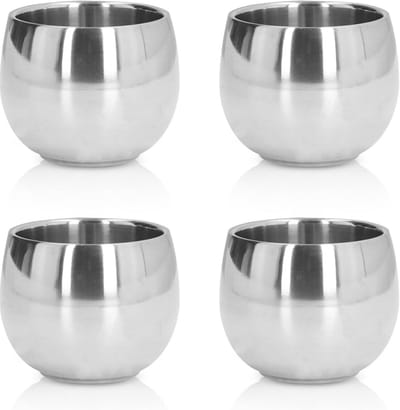 Kleine roestvrijstalen espressokopjes - set van 4 - dubbelwandig - 150 ml - thermos - camping - wandelen - picknick