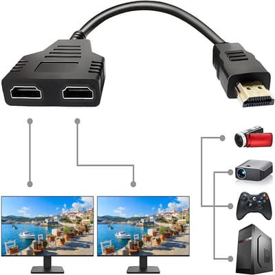 carmdering - HDMI Splitter - HDMI Poort verdeler - 30 cm 1080P HDMI-poort Male naar 2 vrouwelijke 1 in 2 uit Splitter kabeladapterconverter