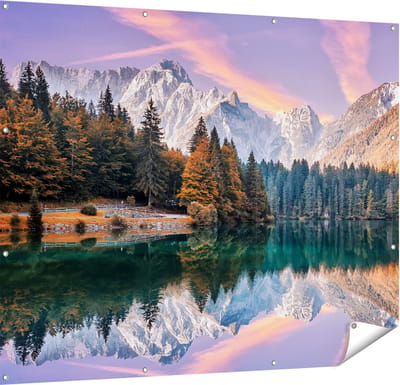 Gards Tuinposter Meer met Weerspiegeling van de Bergen - 150x120 cm - Tuindoek - Tuindecoratie - Wanddecoratie buiten - Tuinschilderij