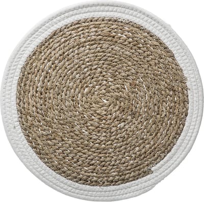 Secret de Gourmet Tafel Placemat - zeegras naturel/wit - rond - 39 cm - Onderleggers - Ontbijt en Diner