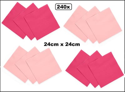 240x Servetten licht roze en pink 24cm x 24cm - 3 laags - Cocktail servet diner eten knoeien restaurant BBQ thema feest verjaardag feest WK