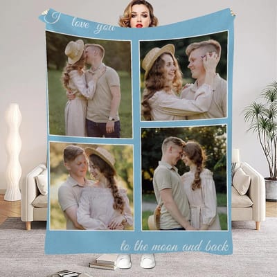 Gepersonaliseerde Deken - Fotodeken Plaid - Persoonlijk Cadeau - Zelf Ontworpen Uniek - 130x100cm - 4 Foto's