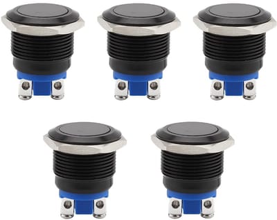 Set van 5x Waterdichte Metalen Drukschakelaars - Zelfborgend - 16mm Montagegat