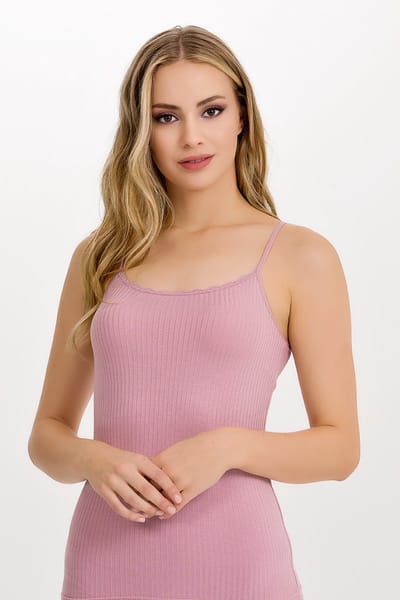 ilke® 2 pack Dames Spaghetti Tops met Kant - Comfortabele Stretch Viscose - Oudroos - L/XL