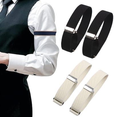 4 Stuks Mouwophouder - Sleeve holder - Voorkomt dat manchetten naar beneden glijden – Classic - Unisex Elastische Armbanden - Verstelbare - Anti-Slip Armband Elastisch - LOUZIR