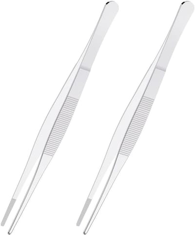 Roestvrijstalen tangen set van 2, 14 cm chirurgische tangen met antislip grip, rechte en gekartelde punten voor precisiewerk