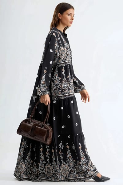 Comfort Fit Patroon Maxi Jurk met V-hals