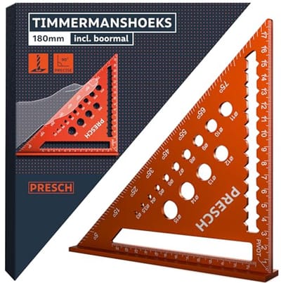 Timmermanshoek 180 mm - Precisie boormal voor exacte diameters - Aluminium voor duurzame 90° hoeken