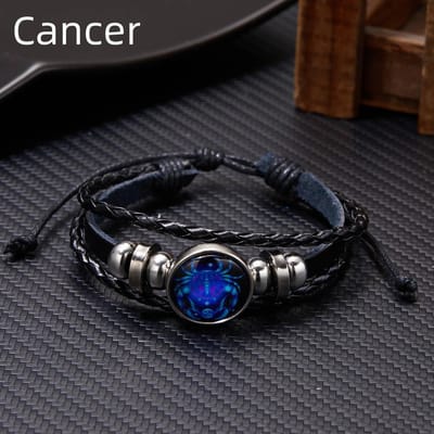 12 Constellation Zodiac Sign Charm Lichtgevende Armbanden Mannen Vrouwen Vintage Multilayer Wrap Leren Armband & Bangle Verjaardagscadeau black