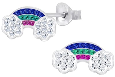 Joy|S - Zilveren regenboog oorbellen - blauw groen roze kristal - 13 x 7 mm