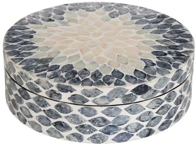 Atmosphera Sheila Ronde Doos met parelmoer - 3,4L - Ø26xH8cm - Blauwgrijs
