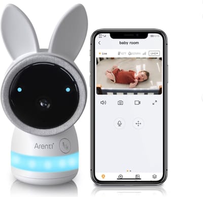 Arenti AINanny - Wifi Babyfoon Camera - Baby Monitor - 2-Weg Audio - Ultra HD 3MP 2K Resolutie - Slaapliedjes - Temperatuur- En Vochtigheidssensor - SOS Knop - Alexa & Google - Onzichtbare Infrarood Leds
