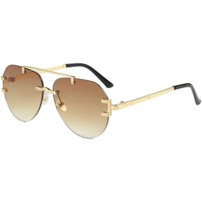 Nouvelles Lunettes de Soleil Mode Européenne et Américaine Double Pont pour Femmes Monture sans Bordure Ornée de Métal Lunettes Grenouille Lunettes de Soleil Couleur Changeante Graduelle Street Style