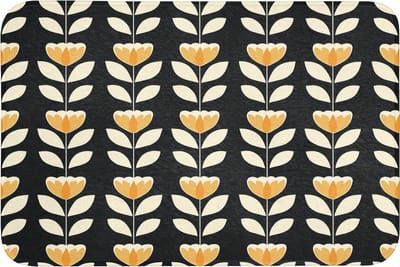 Badmat 90x60 cm - Antislip - Retro - Bloem - Zwart - Okergeel - Badmatten voor badkamer - Badkamermat - Douchemat - Badkamer mat