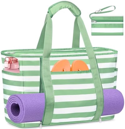 Grote XXL Strandtas Dames - Waterdichte Nylon Shopper Met Ritssluiting en Meerdere Vakken - Opvouwbare Handtas Voor Strand, Zwembad en Reizen (50L) - Lichtgroen