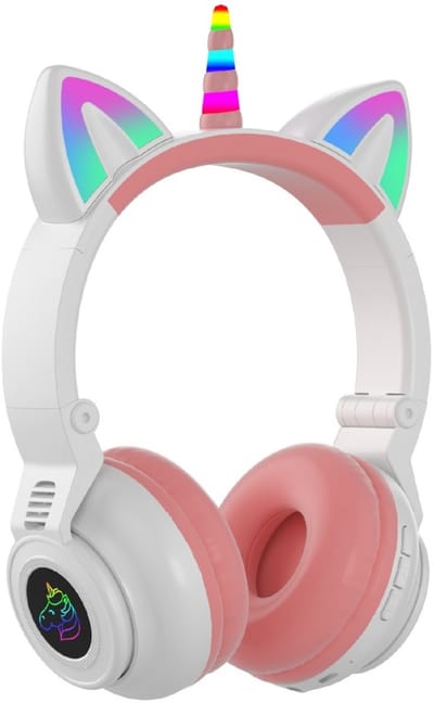 longziming -Koptelefoon - Kinderkopphoörer - Draadloze koptelefoon Bluetooth - Comfortabele Oorkussens Met Verstelbare Hoofdband En Knipperende Eenhorn-En Kattenoren - 1 - Voor Meisjes In - wit