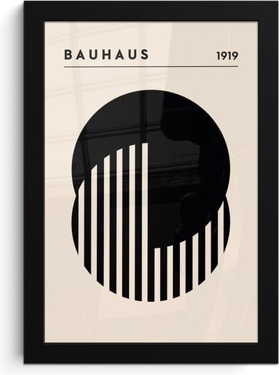 Poster in lijst - Fotolijst 20x30 cm - Posters - Bauhaus - Retro - Zwart - Wit - Abstract - Posterlijst zwart - Decoratie - Wanddecoratie woonkamer - Muurdecoratie slaapkamer
